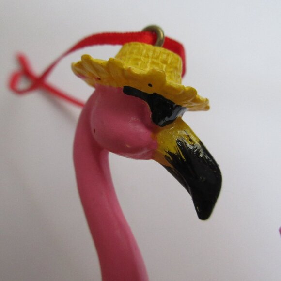 Pink Flamingo with Cocktail Christmas Ornament Dangle Legs 7" Beach Tropical - Picture 6 of 13